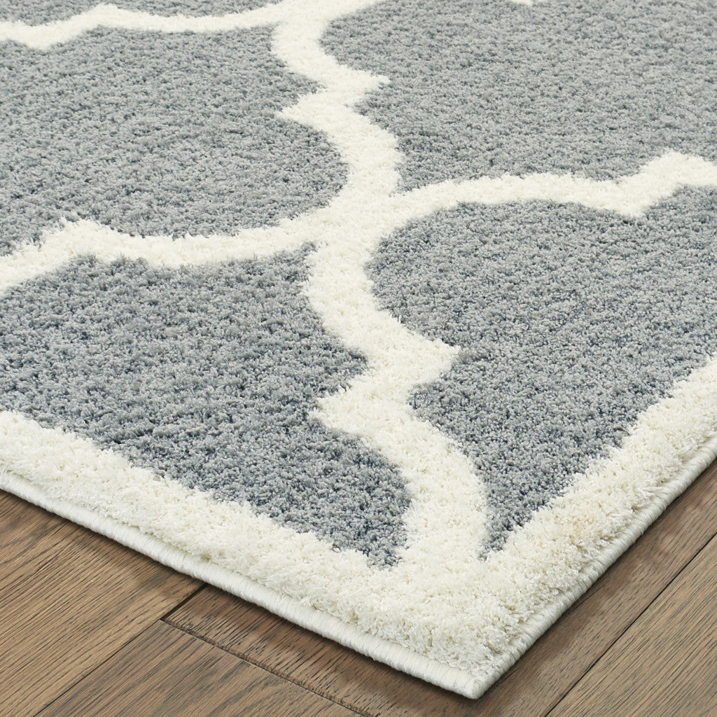 HomeRoots 509904 10 x 13 ft. Gray & Ivory Geometric Shag Power Loom Stain Resistant Rectangle Area Rug