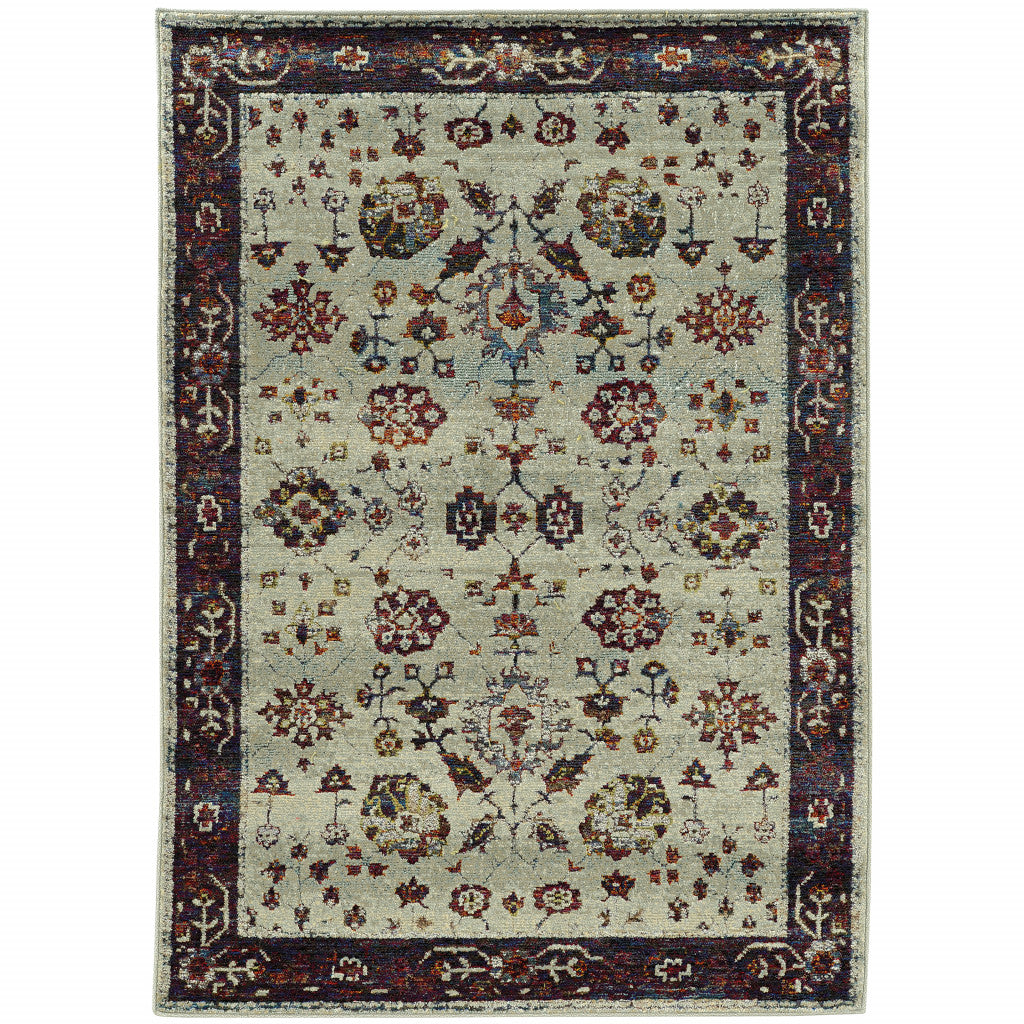HomeRoots 509966 8 x 10 ft. Stone & Red Oriental Power Loom Stain Resistant Rectangle Area Rug