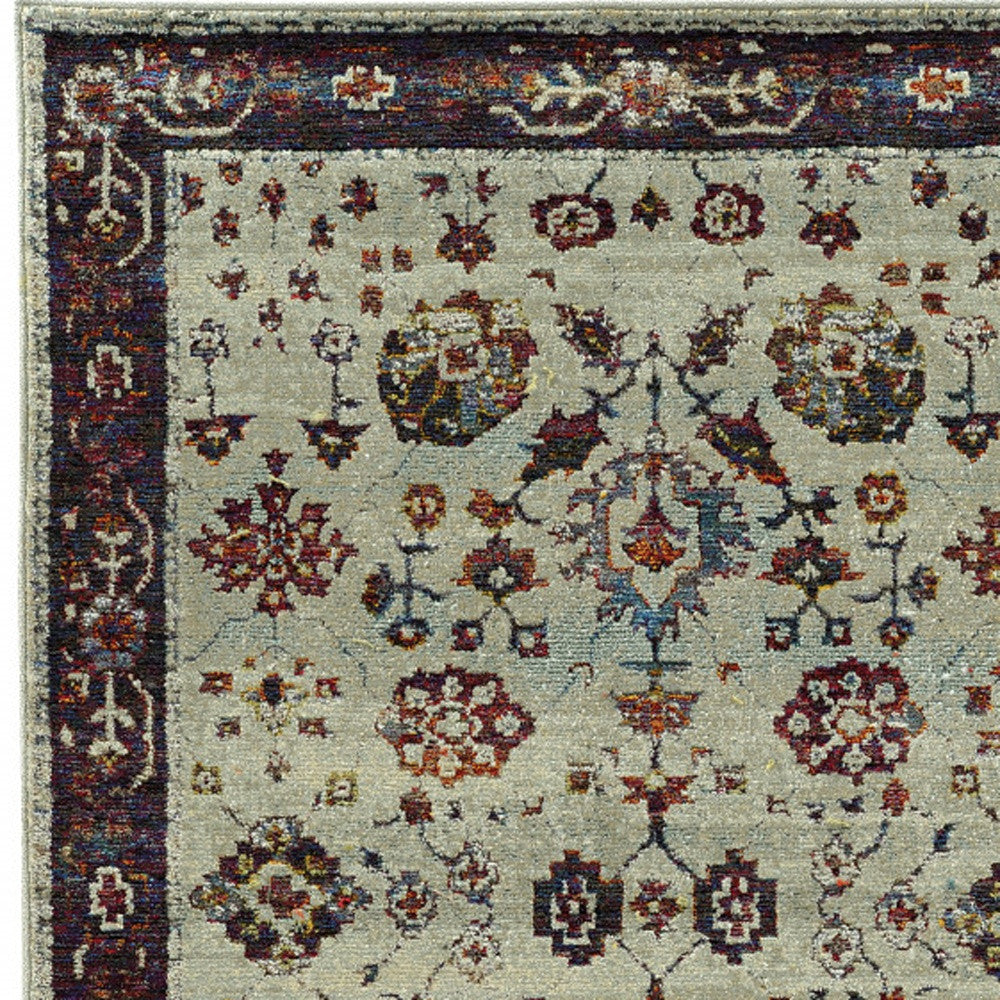 HomeRoots 509966 8 x 10 ft. Stone & Red Oriental Power Loom Stain Resistant Rectangle Area Rug