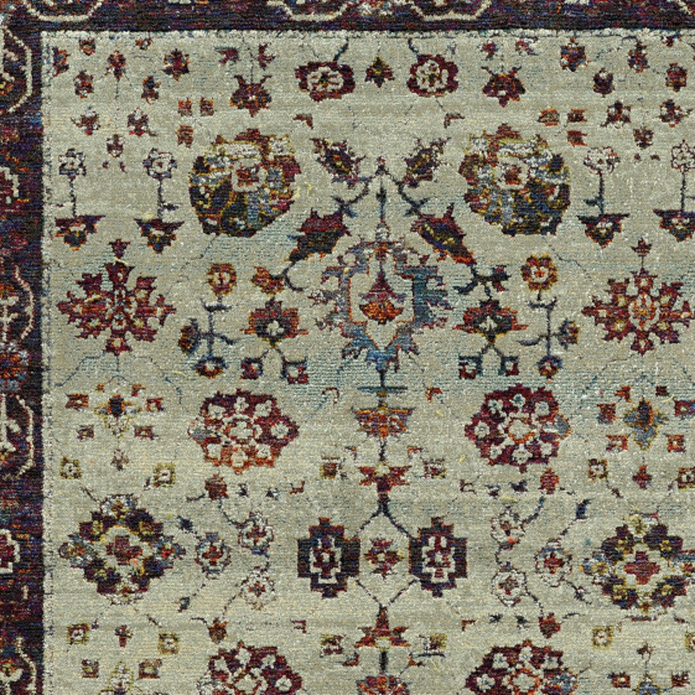 HomeRoots 509967 9 x 12 ft. Stone & Red Oriental Power Loom Stain Resistant Rectangle Area Rug