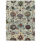 HomeRoots 509977 9 x 12 ft. Stone Gray Purple Green Gold & Teal Oriental Power Loom Stain Resistant Rectangle Area Rug