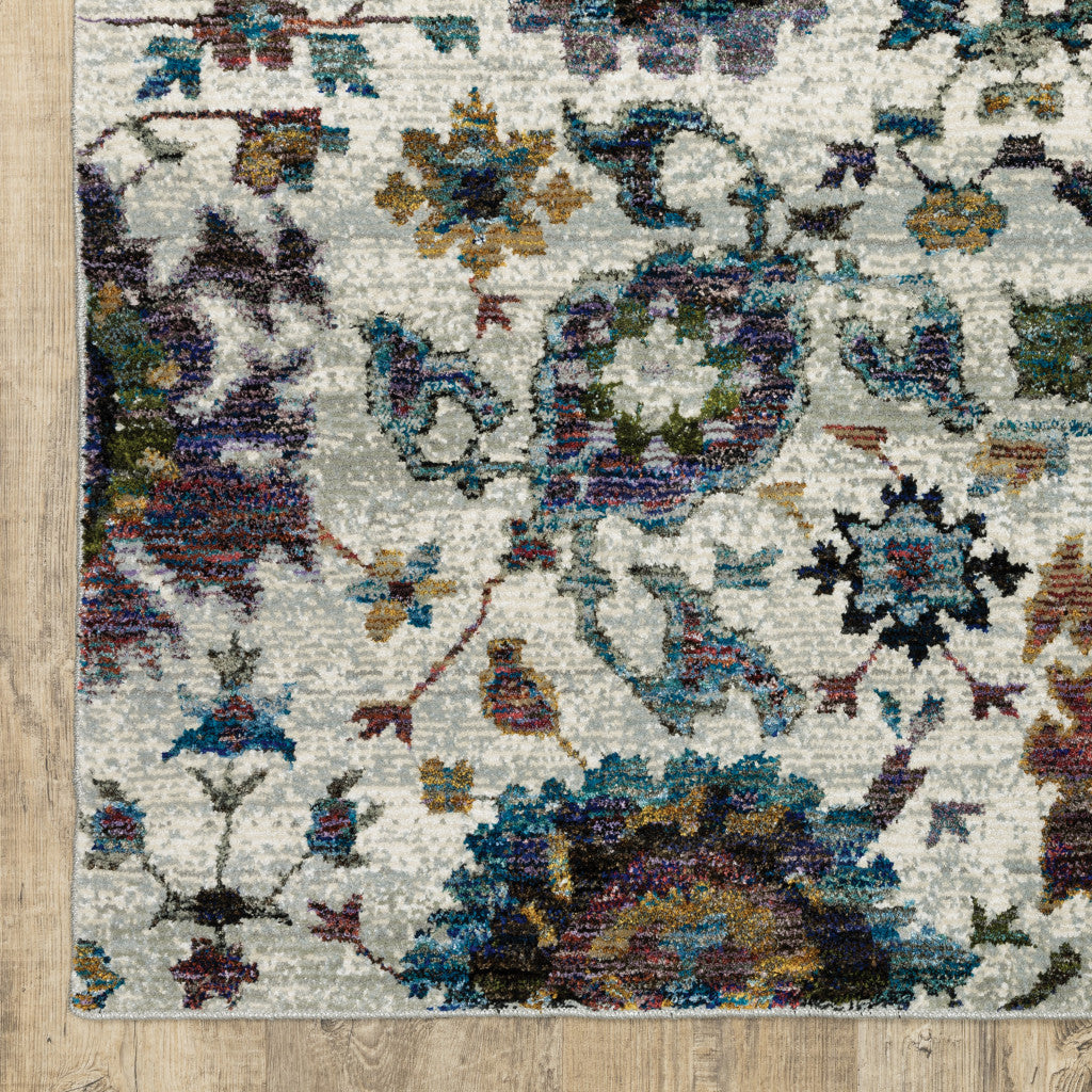 HomeRoots 509977 9 x 12 ft. Stone Gray Purple Green Gold & Teal Oriental Power Loom Stain Resistant Rectangle Area Rug