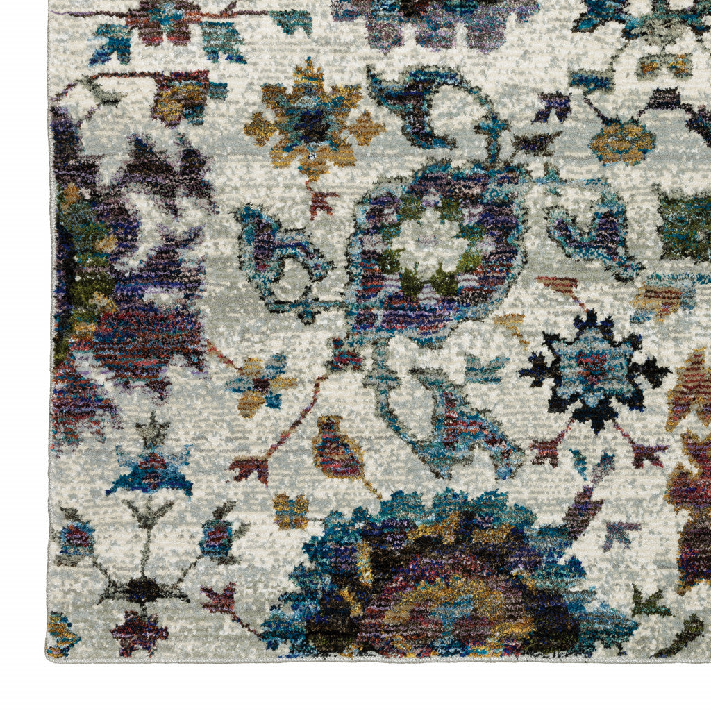 HomeRoots 509977 9 x 12 ft. Stone Gray Purple Green Gold & Teal Oriental Power Loom Stain Resistant Rectangle Area Rug