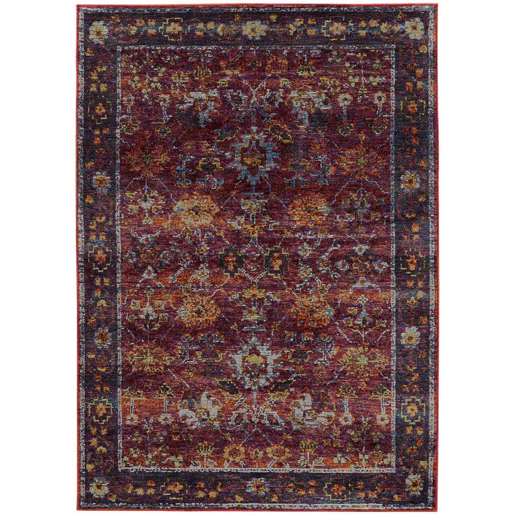 HomeRoots 509978 10 x 13 ft. Red Purple Gold & Gray Oriental Power Loom Stain Resistant Rectangle Area Rug