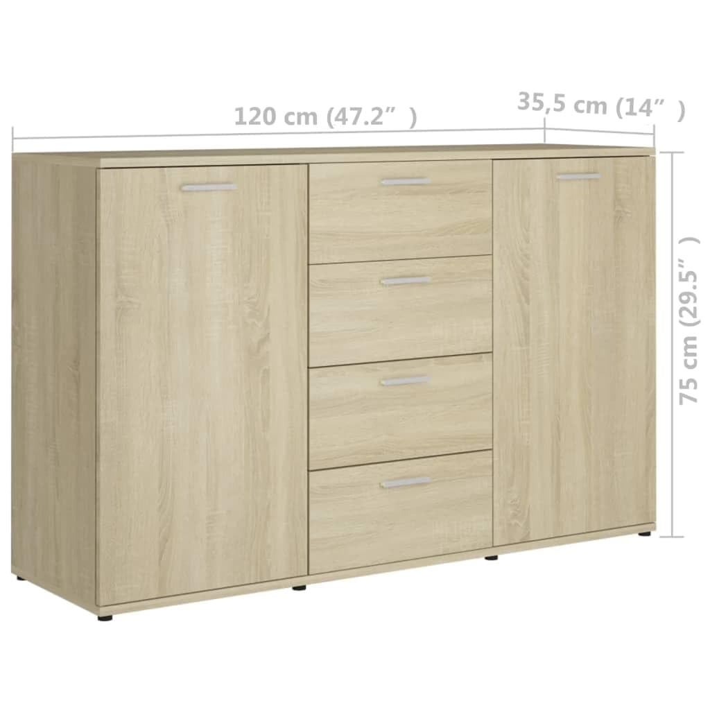 vidaXL Sideboard Home Living Room Bedroom Storage Standing Cabinet Side Chest of Drawer Furniture Sonoma Oak 47.2&quot;x14&quot;x29.5&quot; Engineered Wood