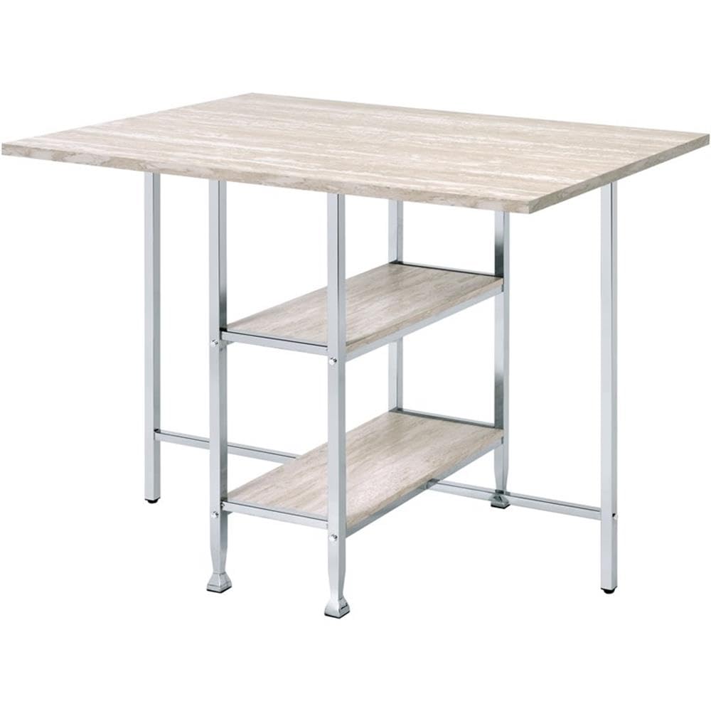 Acme Raine Wooden Top Counter High Table in Antique White and Chrome