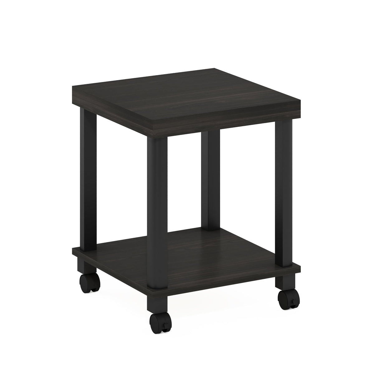 Furinno Turn-N-Tube Classic 2-Tier End Table, Side Table with Casters, Espresso/Black