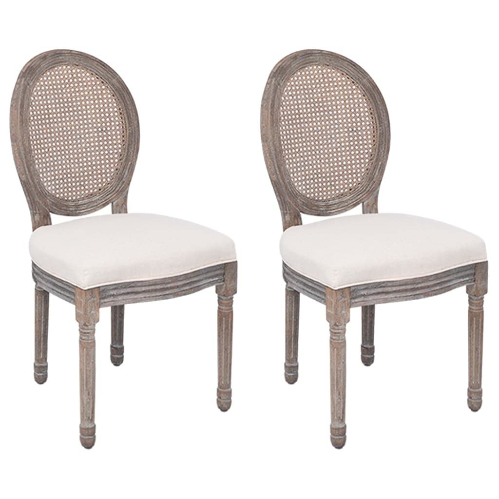 vidaXL Dining Chairs 4 Pcs, Dining Side Chair with Rattan Back, Upholstered Fabric Accent Chair for Home Kitchen Living Room, Cream Fabric