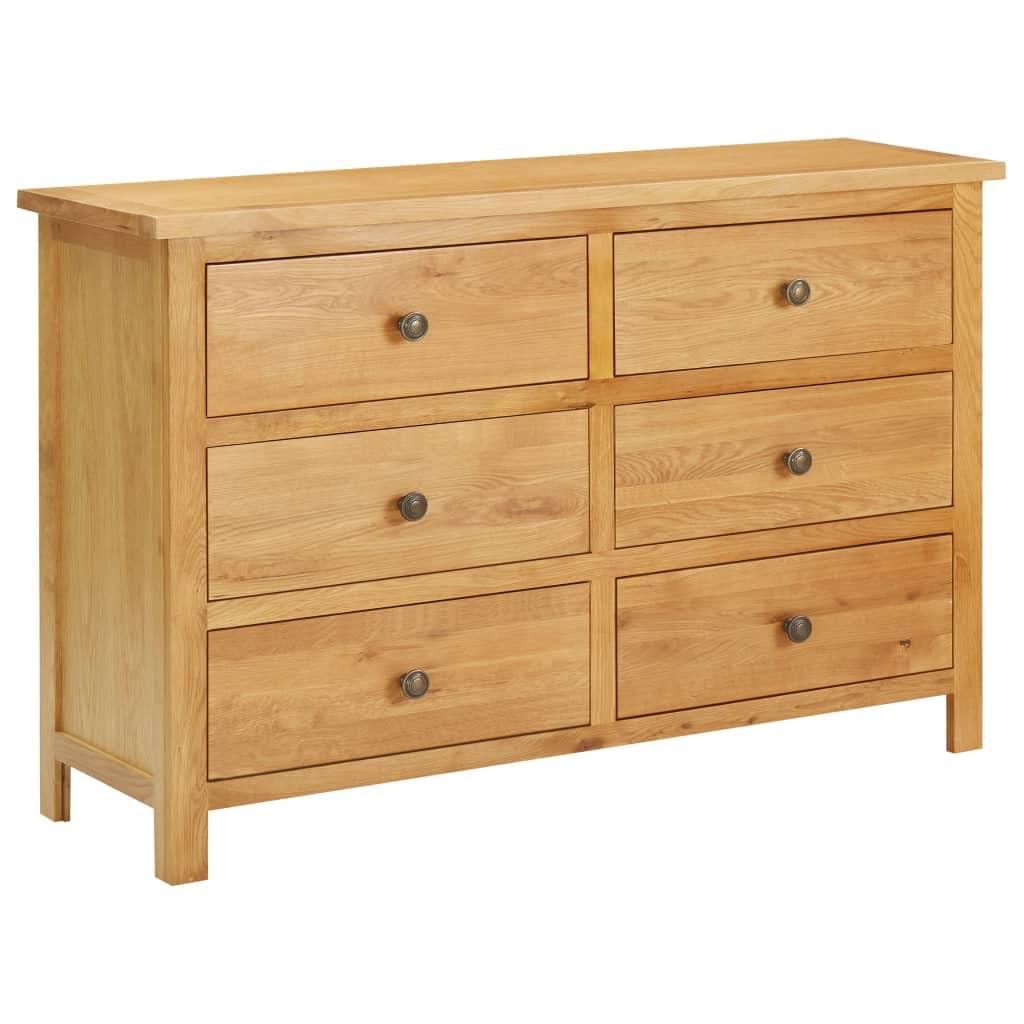 vidaXL Solid Oak Wood Chest of Drawers - Farmhouse Style Furniture with Six Drawers for Large Storage Capacity, Natural Finish, Assembly Required