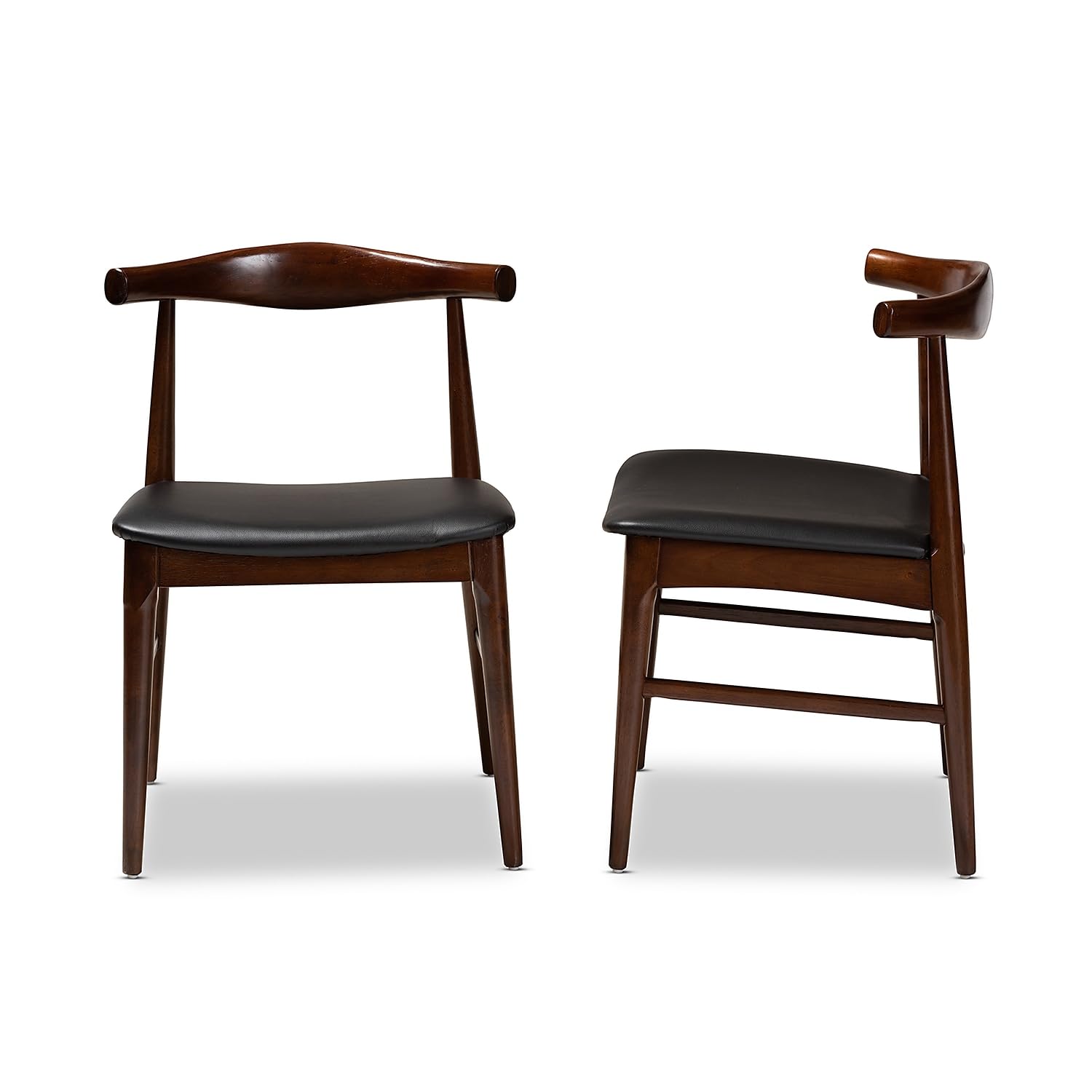 Baxton Studio Eira Mid-Century Faux Leather Dining Chair, Black and Walnut, 2/Pack (155-2P-9546-HiT)