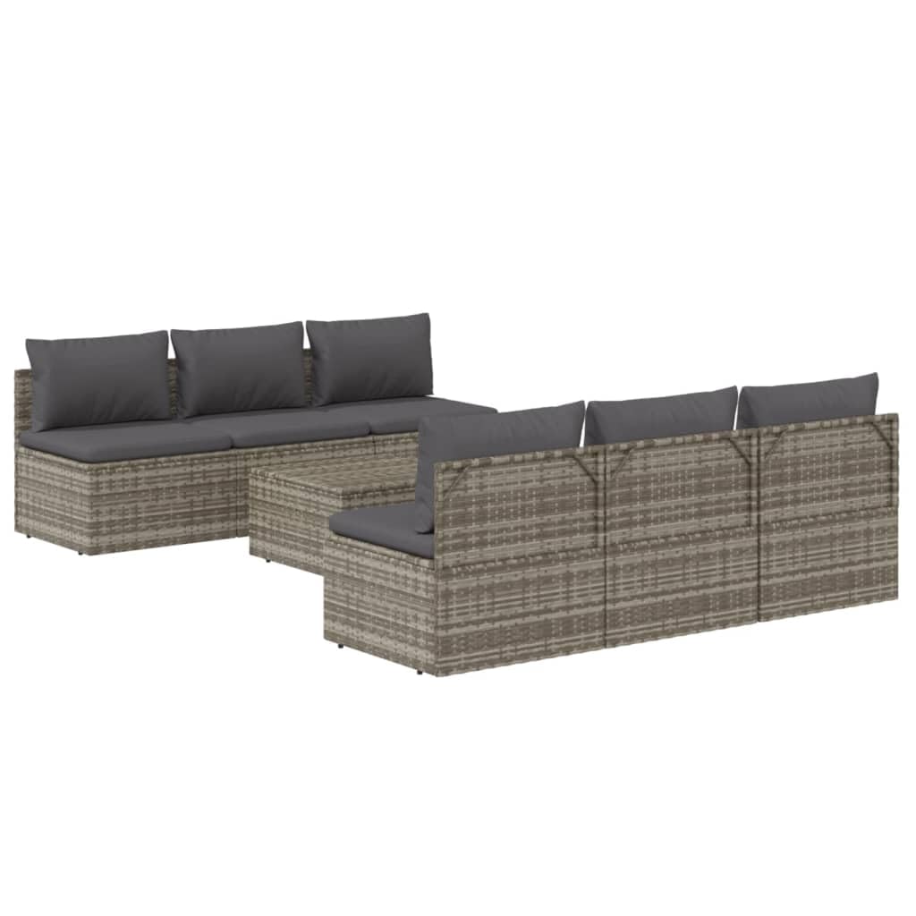 Vidaxl 7 Piece Modern Patio Lounge Set - Poly Rattan, Gray, With Cushions And Ample Storage Space, Includes Waterproof Bag, Robust Steel Frame