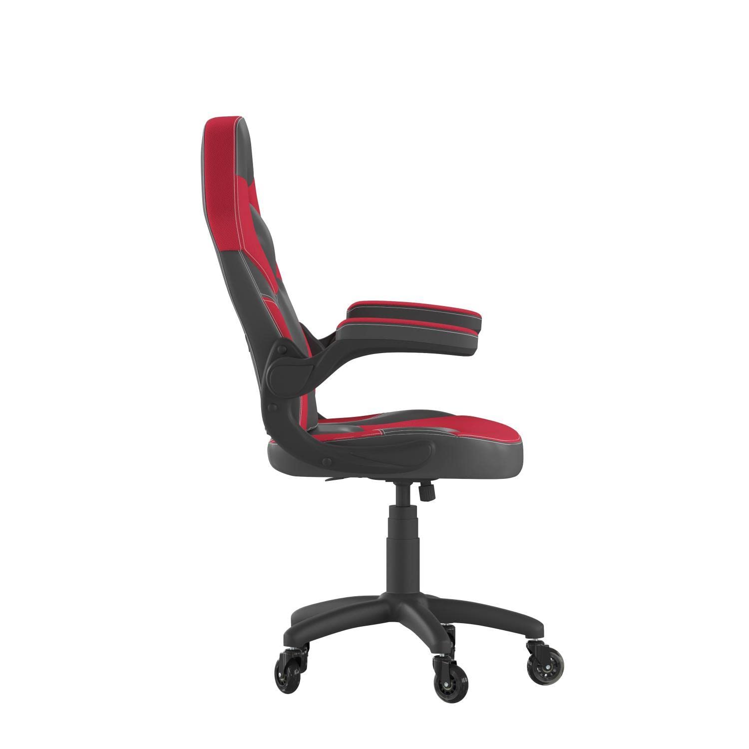 Flash Furniture X10 Gaming Chair Racing Office Computer Pc Adjustable Chair With Flip-Up Arms And Transparent Roller Wheels, Red/Black Leathersoft