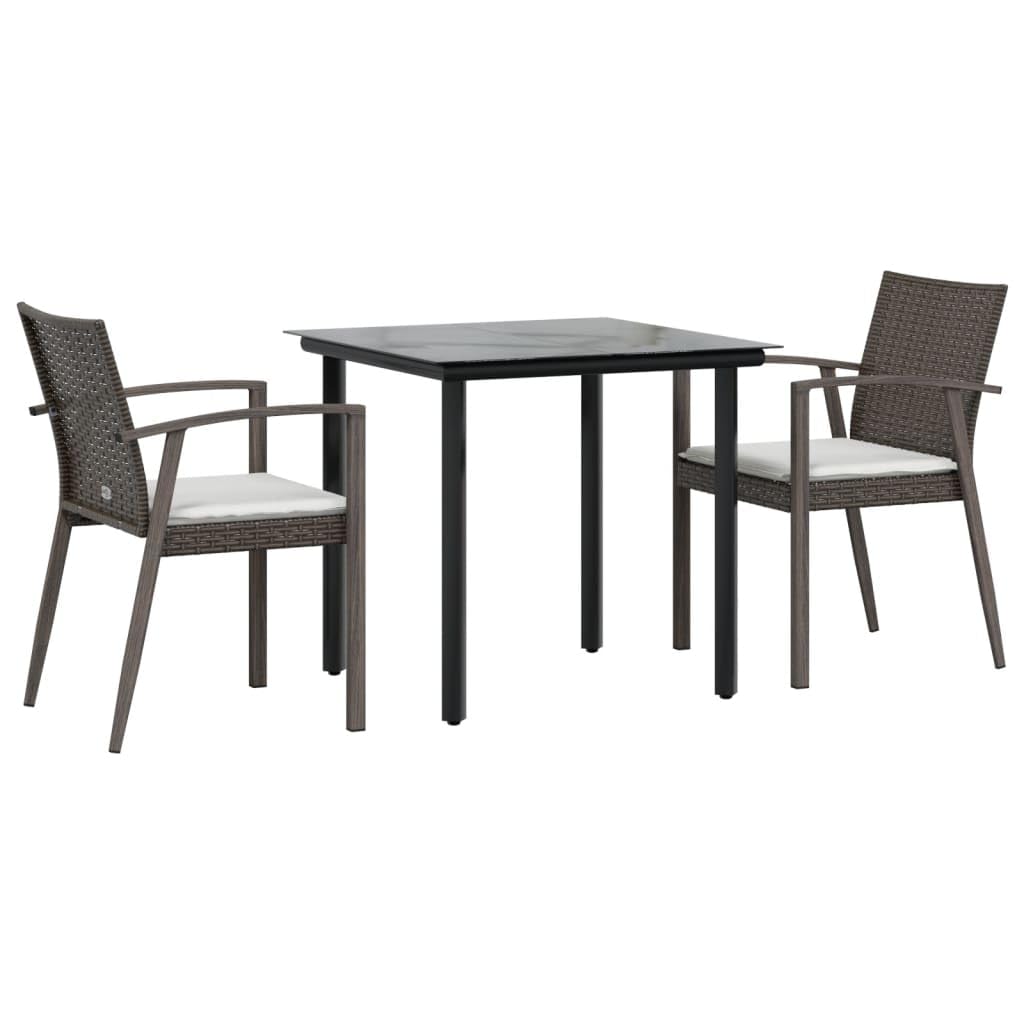 vidaXL 5-Piece Outdoor Patio Dining Set with Cushions, Durable Poly Rattan and Steel Construction, Weather Resistant-Cream White Cushions-Brown Chairs-Black Table