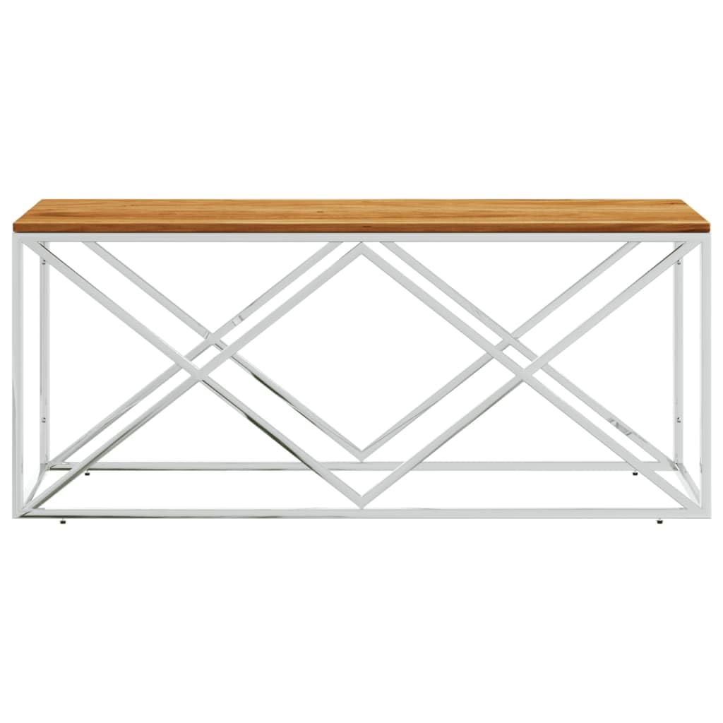 vidaXL Silver Stainless Steel/Solid Acacia Wood Console Table - Thumbnail 4