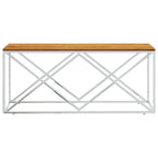 vidaXL Stainless Steel & Solid Acacia Wood Coffee Table - Modern Rectangular Side/Couch Table for Living Room