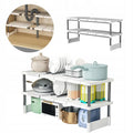 Deoxys Under Sink Storage Caddy  White Adjustable And Extendable Multi Purpose Kitchen Bathroom Under Sink Rack Shelf Organiser