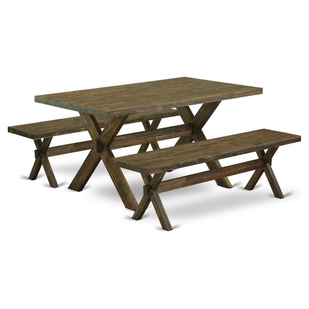 East West Furniture X2-776 3 Piece Modern Dining Table Set Contains a Rectangle Wooden Table with X-Legs and 2 Dining Bench, 36x60 Inch, Multi-Color
