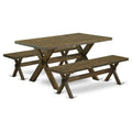 East West Furniture X2-776 3 Piece Modern Dining Table Set Contains a Rectangle Wooden Table with X-Legs and 2 Dining Bench, 36x60 Inch, Multi-Color