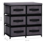 vidaXL Storage Cabinet with 6 Drawers - Modern and Durable Gray Steel and Fabric Design, Multi-purpose Use for Living Area, Lounge Room, or Bedroom Storage