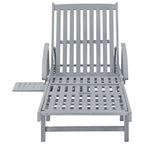 vidaXL Adjustable Acacia Wood Sun Lounger for Patio, Pool-Side, Garden and Outdoor - Balcony Reclining Chair with Backrest, Footrest, and Wheels - Gray Finish