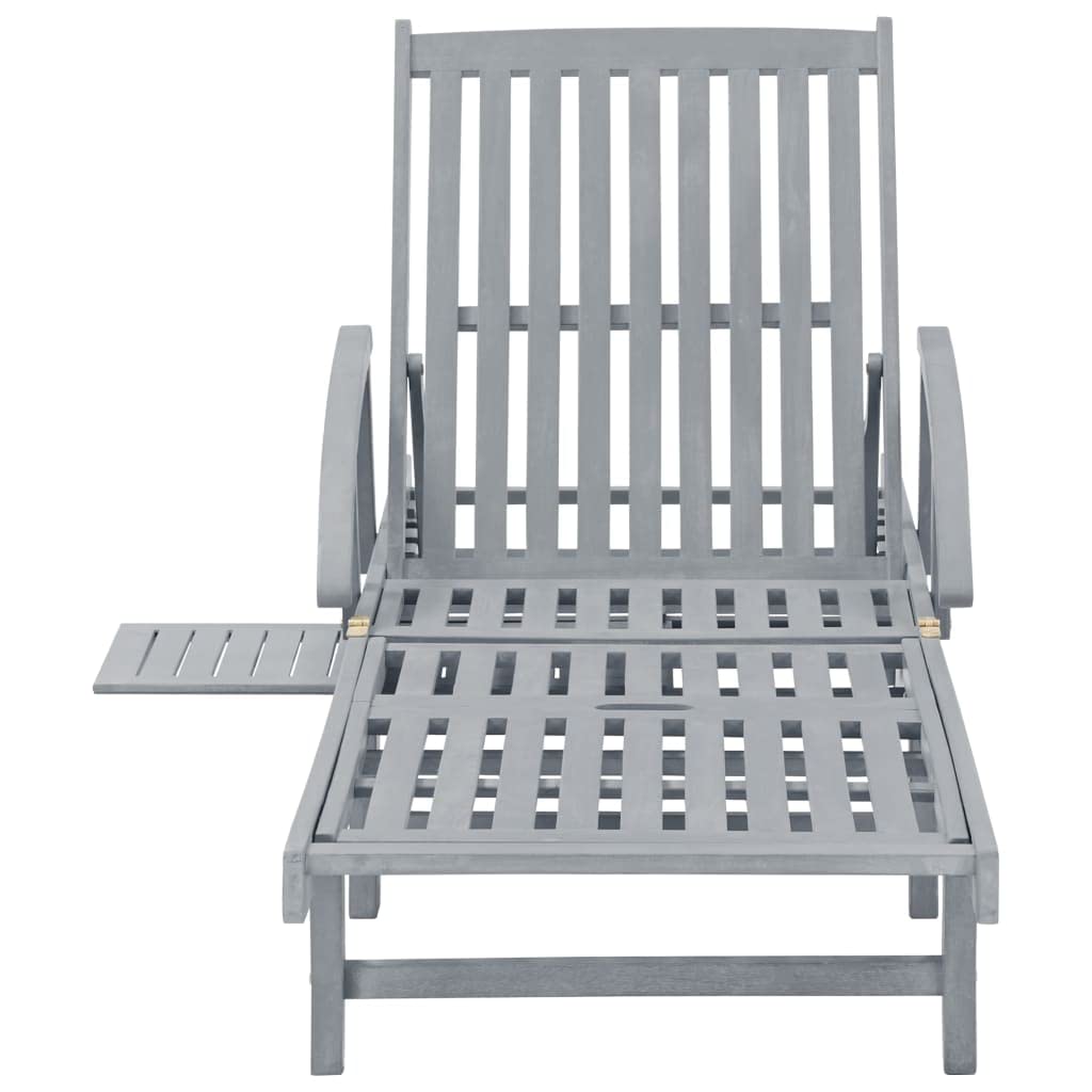 vidaXL Adjustable Acacia Wood Sun Lounger for Patio, Pool-Side, Garden and Outdoor - Balcony Reclining Chair with Backrest, Footrest, and Wheels - Gray Finish