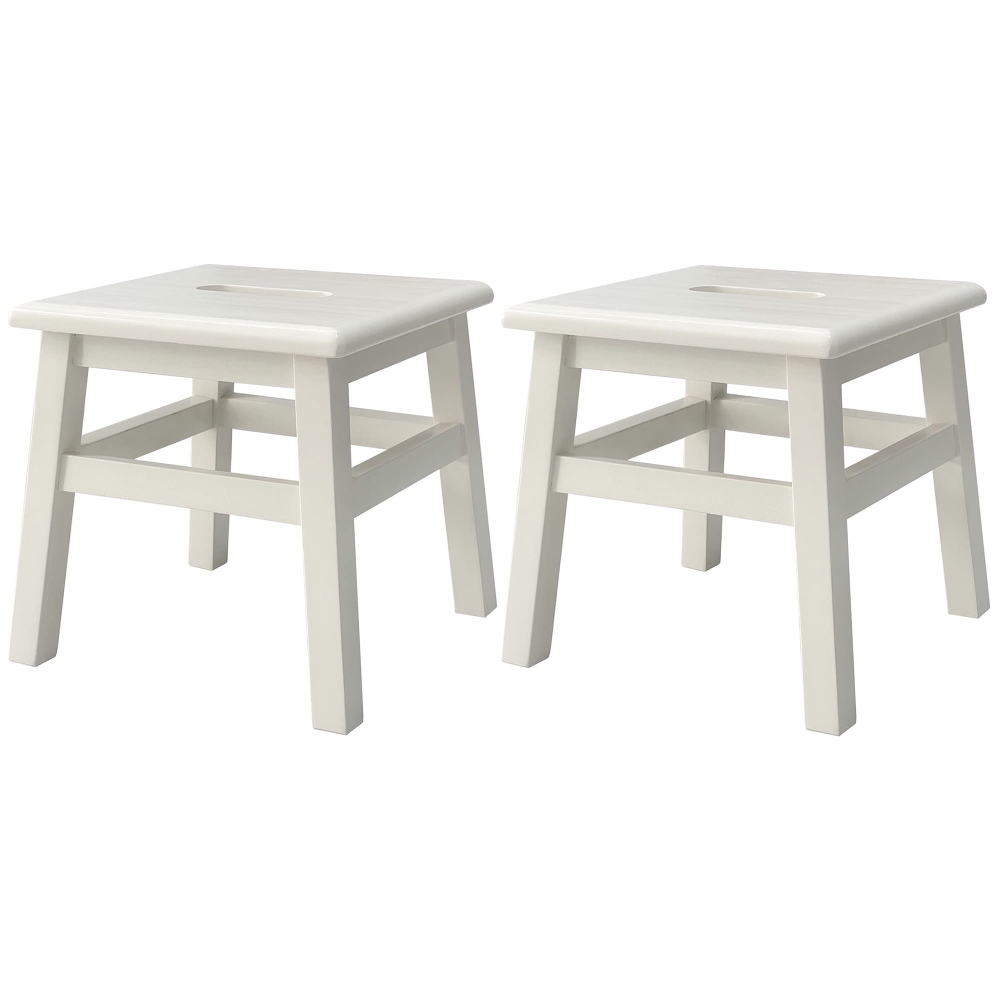 eHemco Solid Hardwood Step Stool for Adults and Kids, 12.25 Inches, Antique White, Set of 2