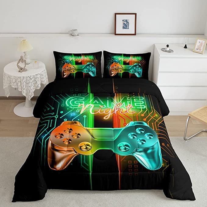 Feelyou Gamer Comforter Kids Gaming Video Game Comforter Set For Boys Teens Noverlty Modern Gamepad Bedding Set Breathable Gamer