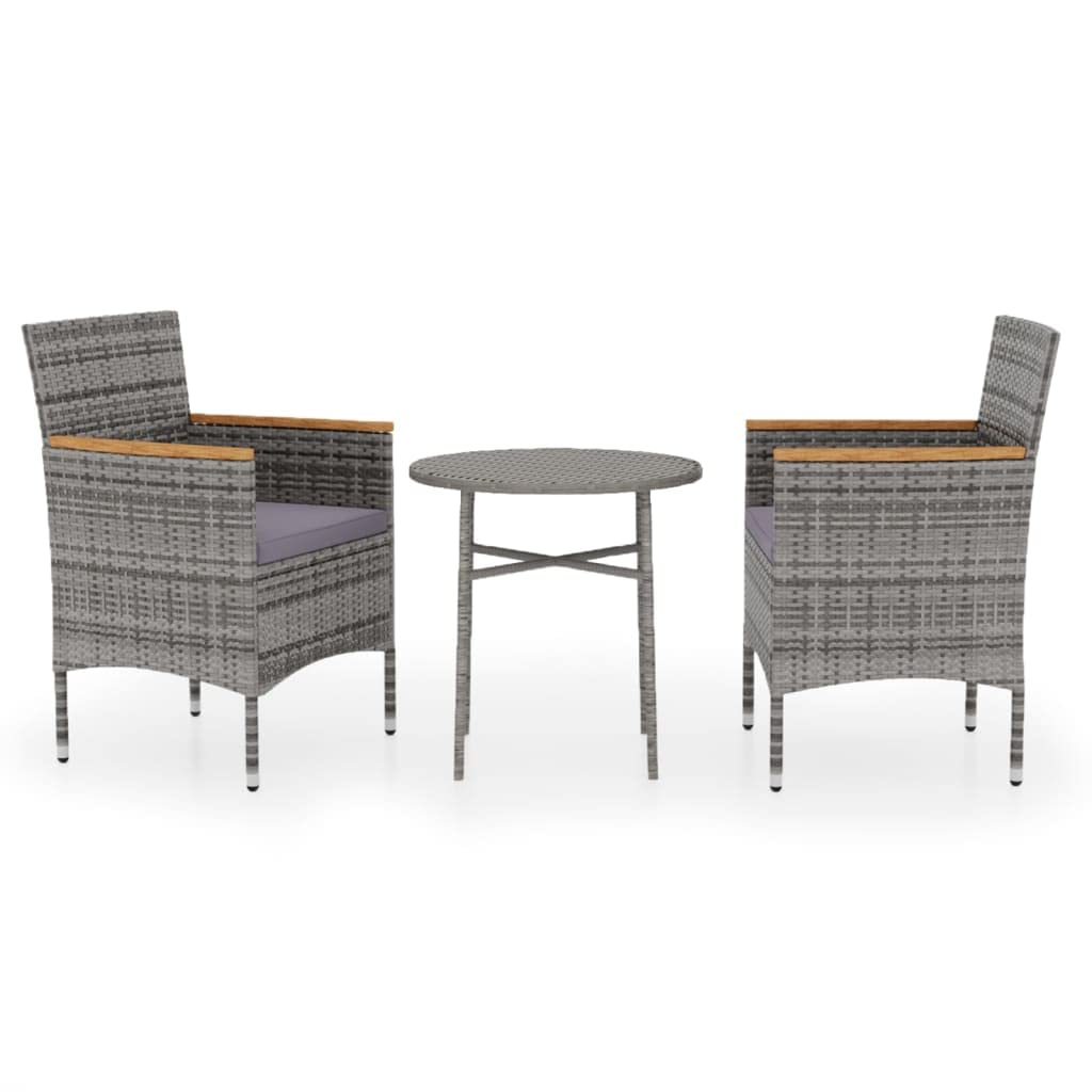 vidaXL 3 Piece Patio Dining Set Poly Rattan Conversation Set - Gray & Brown with Dark Gray Cushions - Ergonomic Design for Garden & Outdoor **Dining**
