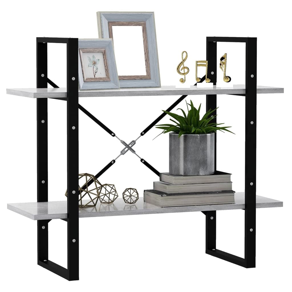vidaXL 2-Tier Book Cabinet Concrete Gray 31.5x11.8x27.6 Chipboard