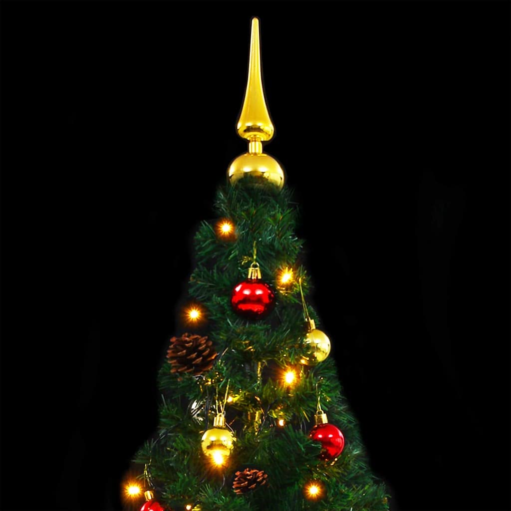 Vidaxl Artificial Christmas Tree With Baubles And Leds Holiday Home Living Room Office Garden Terrance Ornament Decor Xmas Decoration Green 5 Ft