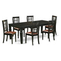 East West Furniture LGNI7-BLK-LC 7 Piece Dining Table Set Consist of a Rectangle Wooden Table with Butterfly Leaf and 6 Faux Leather Dining Room Chairs, 42x84 Inch, Black