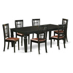 East West Furniture LGNI7-BLK-LC 7 Piece Dining Table Set Consist of a Rectangle Wooden Table with Butterfly Leaf and 6 Faux Leather Dining Room Chairs, 42x84 Inch, Black