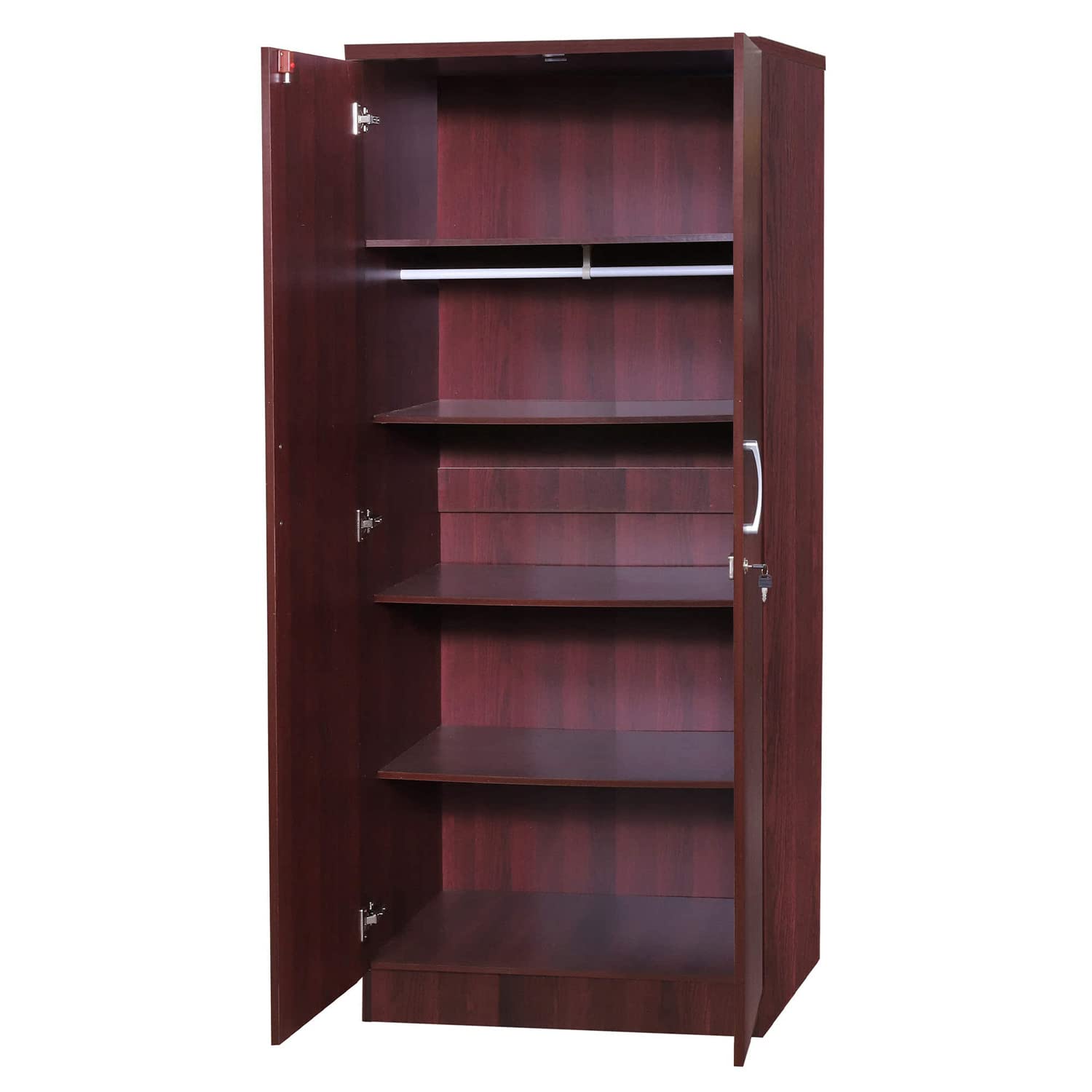Better Home Products Harmony Two Door Armoire Wardrobe with Mirror in Mahogany