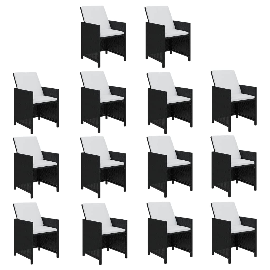 vidaXL Patio Dining Set 15 Piece with Cushions Garden Outdoor Terrace Balcony Table and Chair Seat Seating Furniture Poly Rattan Black