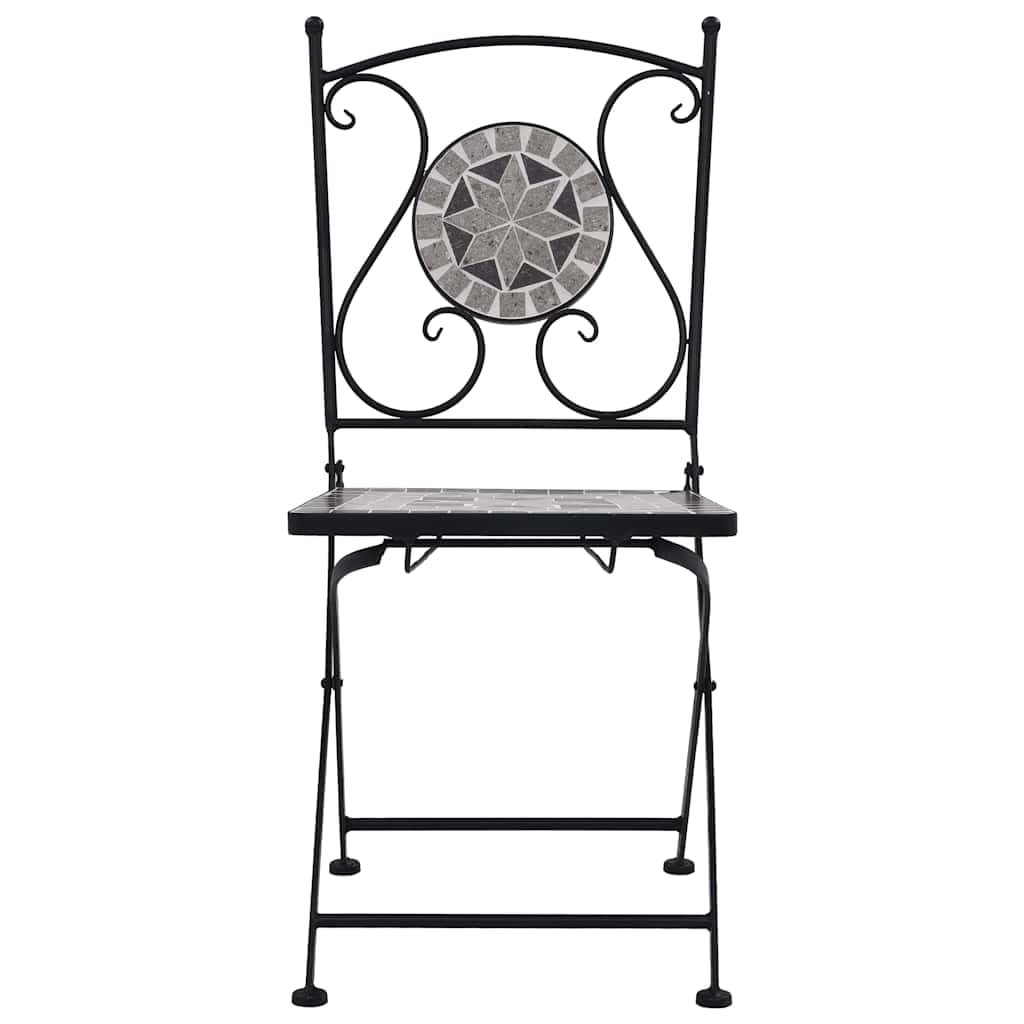 vidaXL Set of 2 Mosaic Bistro Chairs – Waterproof Ceramic Seat – Perfect for Garden, Patio & Balcony – Gray