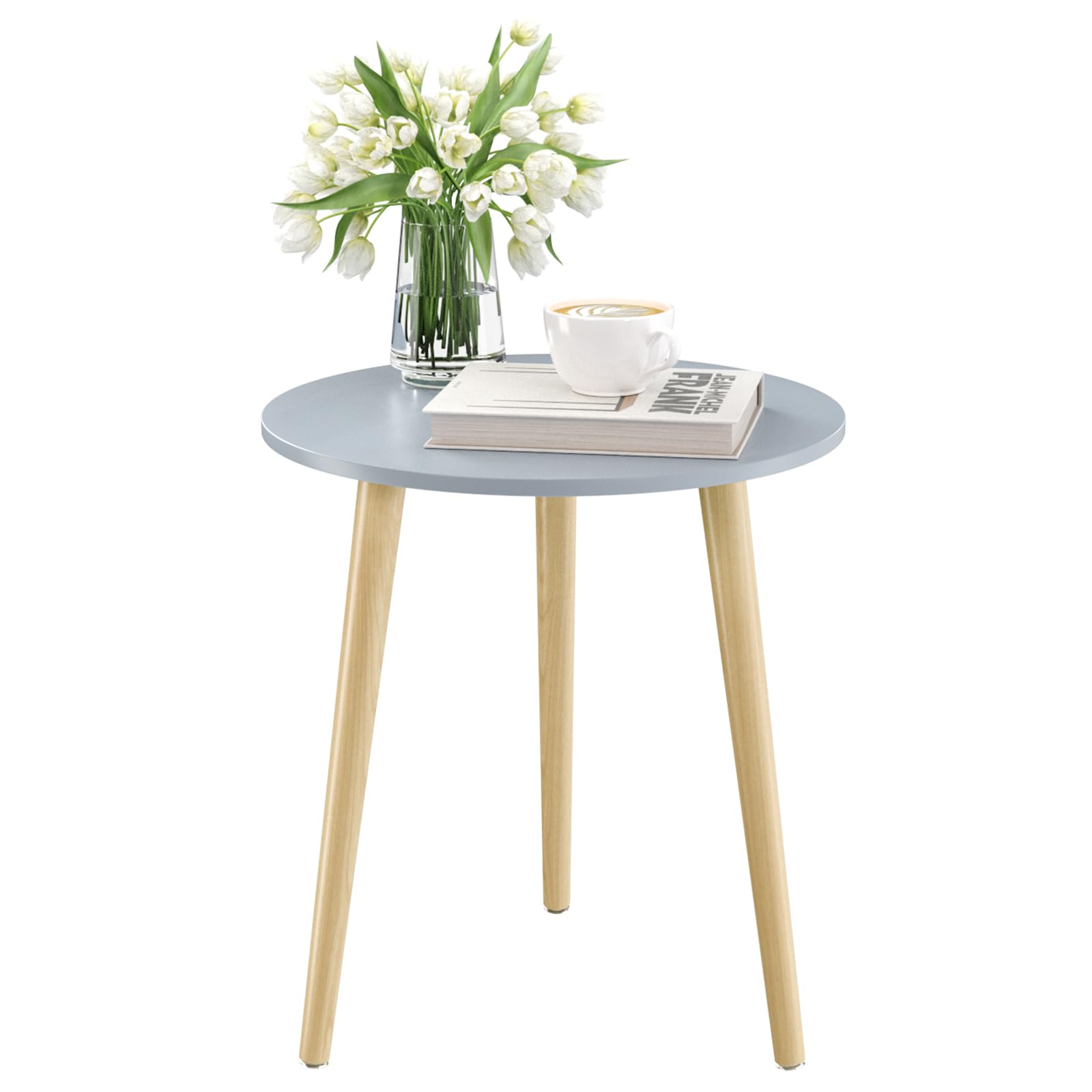 Apicizon Round Side Table, Blue Grey End Table for Small Spaces, Nursery Round Side Table Small Bedside Tables Living Room, Bedr