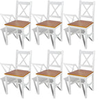 vidaXL Dining Chairs 6 Pcs, Accent Chair with Curved Slat Back, Dining Room Chair for Kitchen Restaurant, Modern Scandinavian Style, White Pinewood