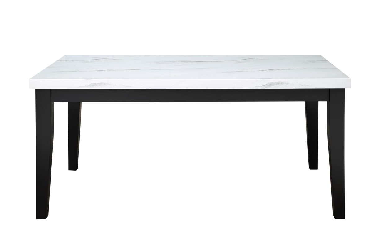 Steve Silver Furniture Sterling Faux Marble 5Pc Dining Table Set, 66&quot; Table W/White Faux Marble, 4 Tufted Back Vegan Leather Side Chairs, Dining Room, 66&quot; L X 38&quot; W X 30&quot; H, Black