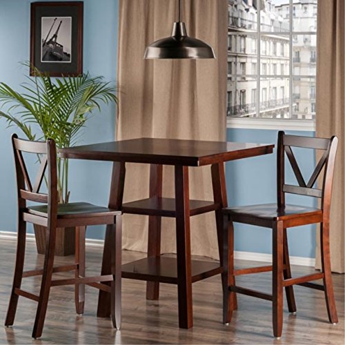 Ergode Harrington Drop Leaf High Table Set | Solid Wood | Walnut Finish | 39.37' W x 31.5' D x 36.22' H | Includes 2 Stools | Fully Assembled (94351-VV)