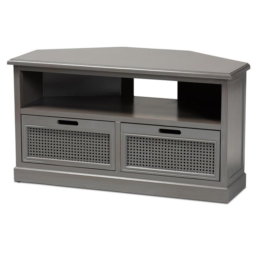 Baxton Studio Sheldon Gray Finished Wood 2-Drawer Corner TV Stand