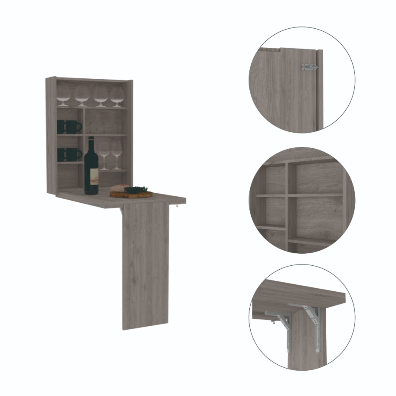 DEPOT E-SHOP Toscana Wall Foldable Table with 7 Shelves (Light Gray)