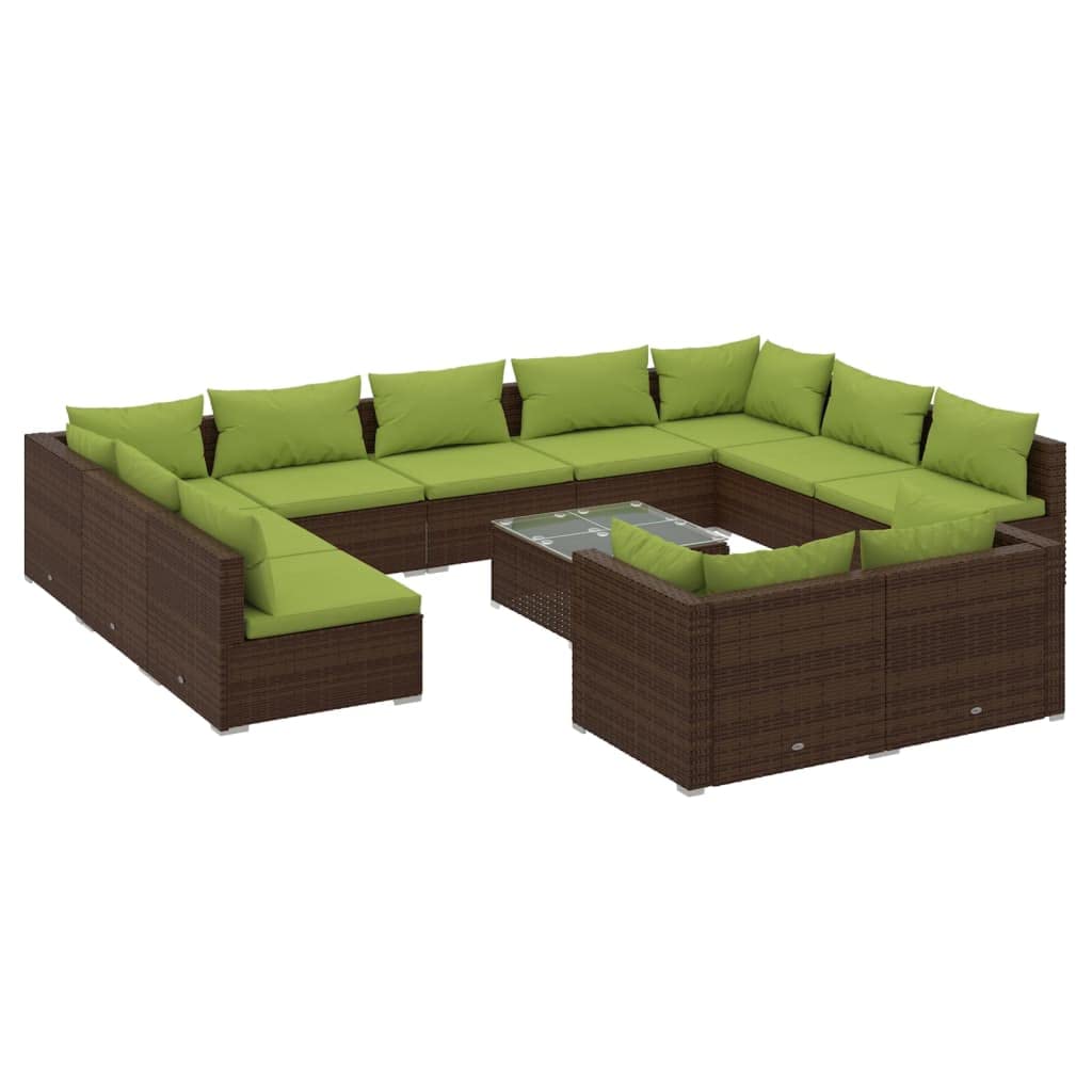 vidaXL 12 Piece Patio Lounge Set with Cushions, Brown Poly Rattan, Featuring a Sturdy Powder Coated Steel Frame, Water-Resistant Material, and Modular Design Perfect for Outdoor Use