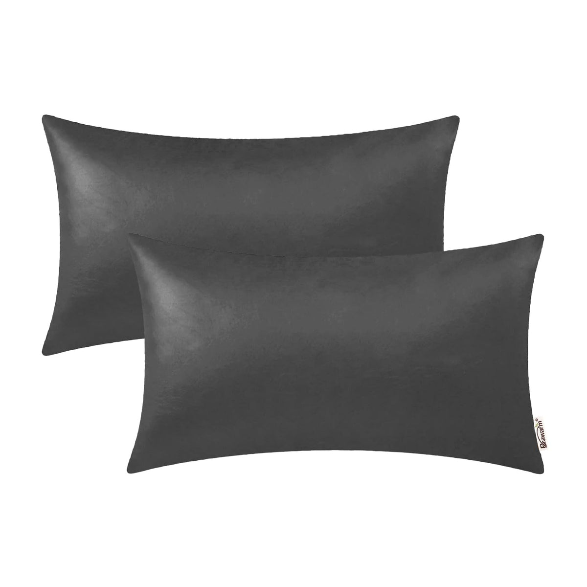 Brawarm Faux Leather Throw Pillow Covers 12 X 20 Inches - Charcoal Gray Leather Lumbar Pilow Covers Pack Of 2, Solid Dyed Leathe