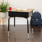 Flash Furniture Billie Student Desk - Natural Open Front Metal School Desk - 24"W x 18"D Adjustable Height, Durable Desk for School or Remote Learning