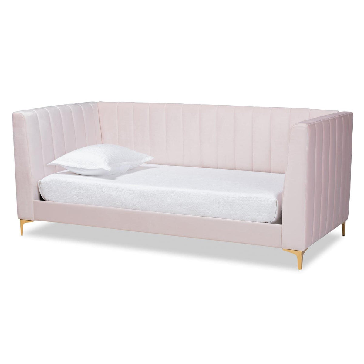 Baxton Studio Oksana Modern Contemporary Glam and Luxe Light Pink Velvet Fabric Upholstered and Gold Finished Twin Size Daybed