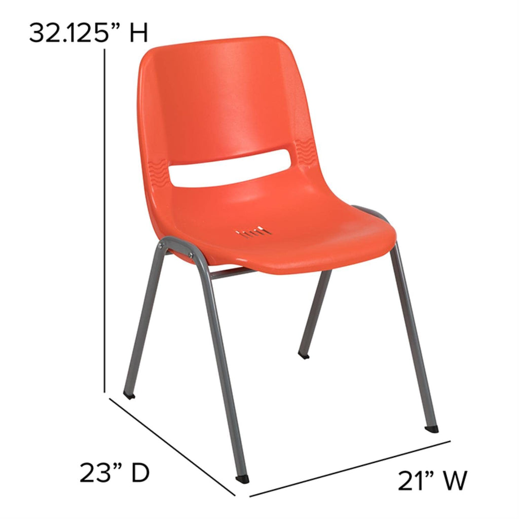 Flash Furniture Hercules Series 880 Lb. Capacity Orange Ergonomic Shell Stack Chair With Gray Frame (Pack Of 1)