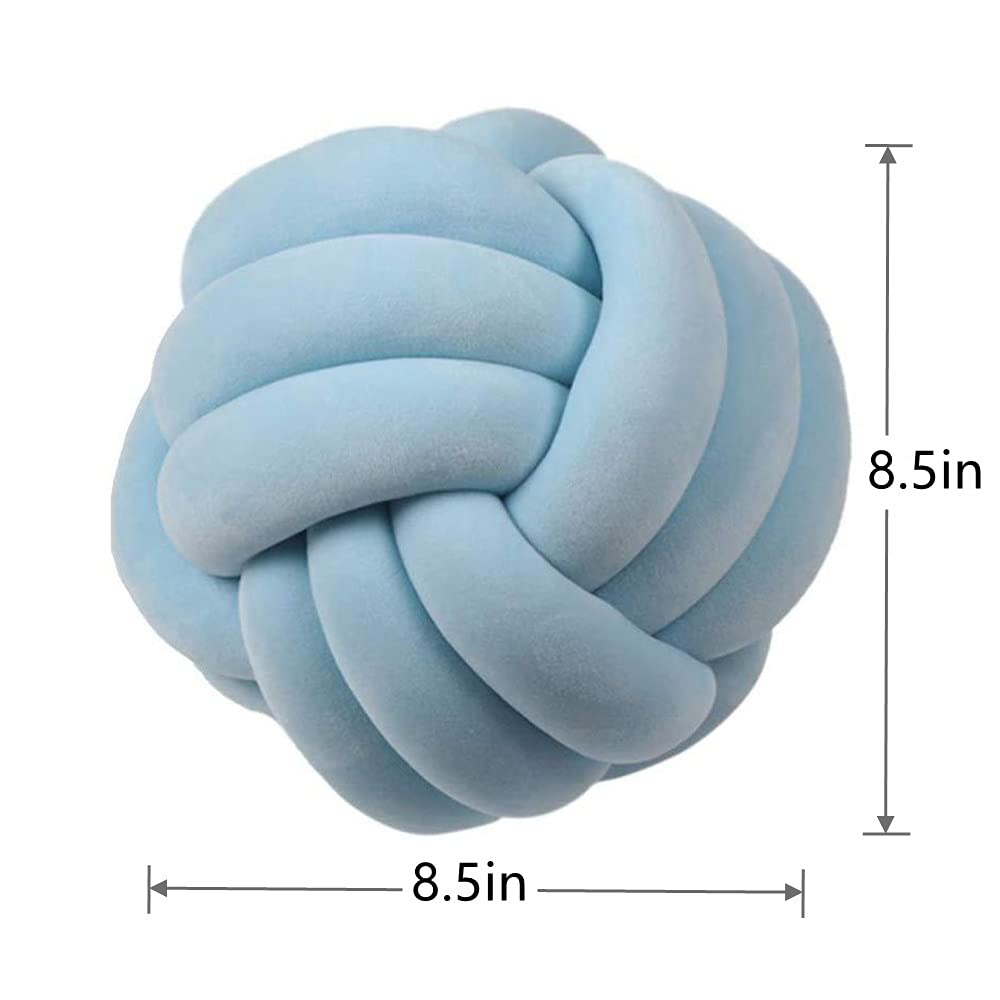 Knot Pillow Ball Round Cushion Pillows, Children Room Decoration Plush Toys Calming Stress Relief Toy (Light Blue,8.5In/22Cm)