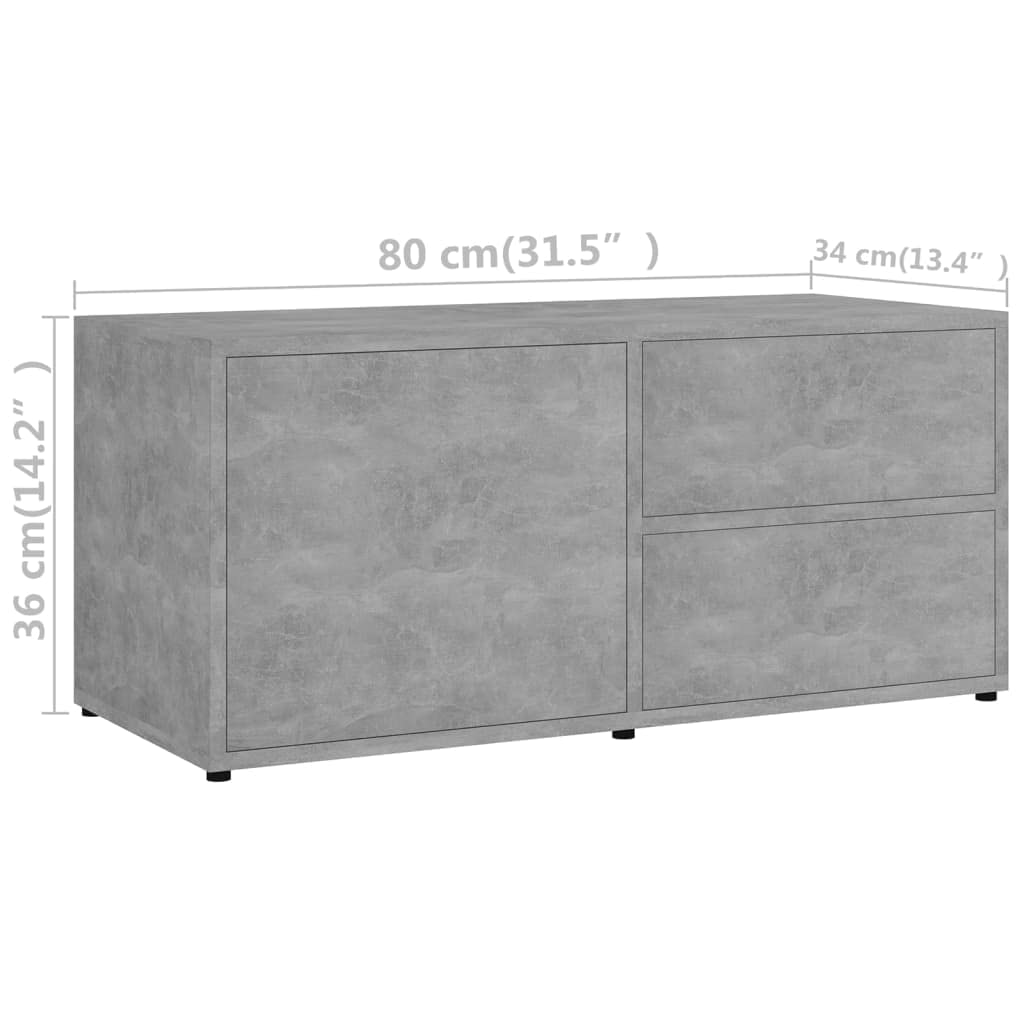 vidaXL Engineered Wood TV Stand in Concrete Gray - Elegant Indoor Furniture with Efficient Storage - 31.5&quot;x13.4&quot;x14.2&quot; Size - Easy to Assemble