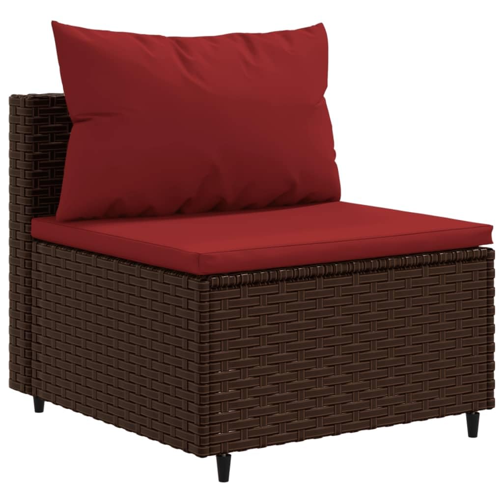 9 Piece Brown Poly Rattan Patio Sofa Set with Cinnamon Red Cushions - Thumbnail 5