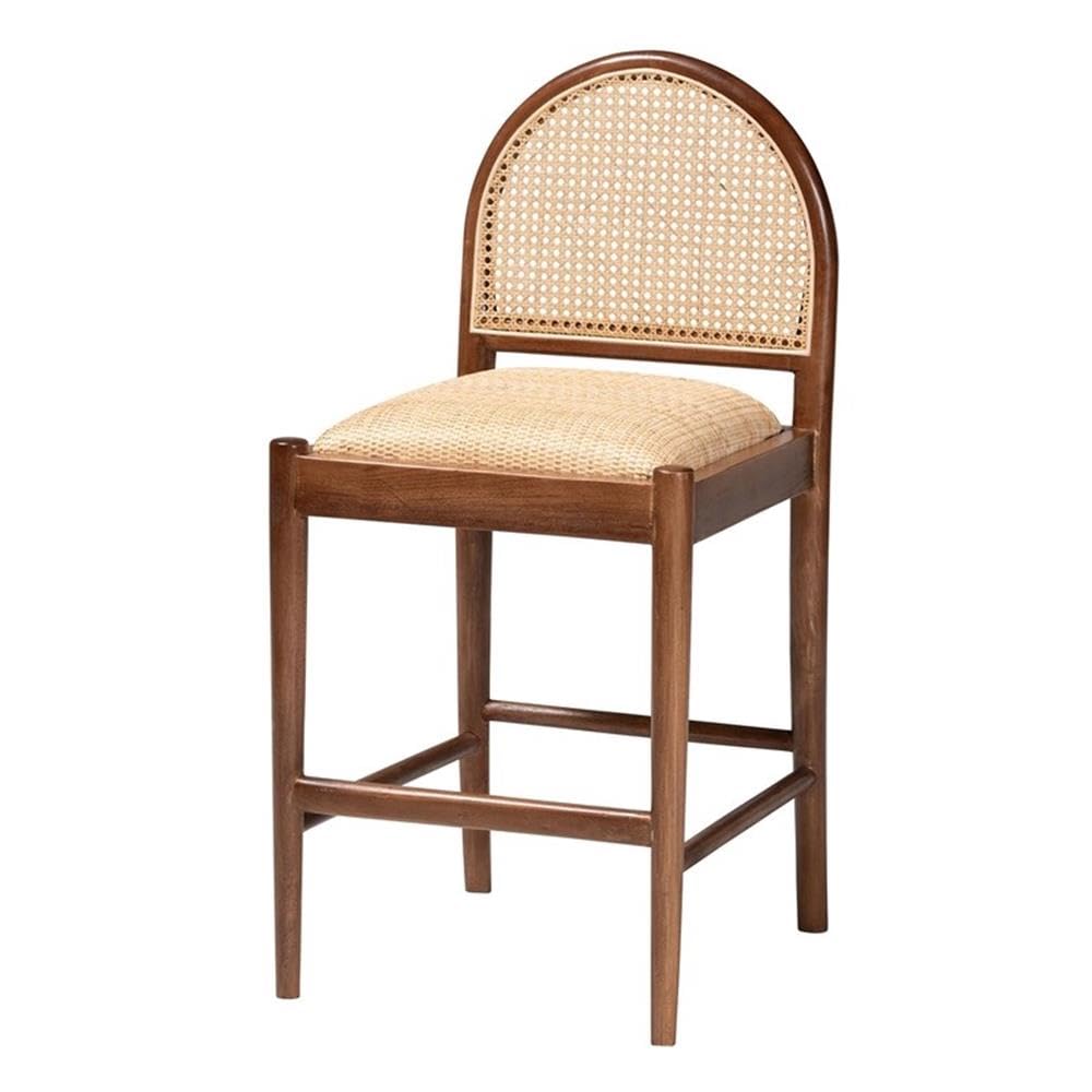 bali & pari Maryland Bohemian Natural Rattan and Acacia Wood Counter Stool